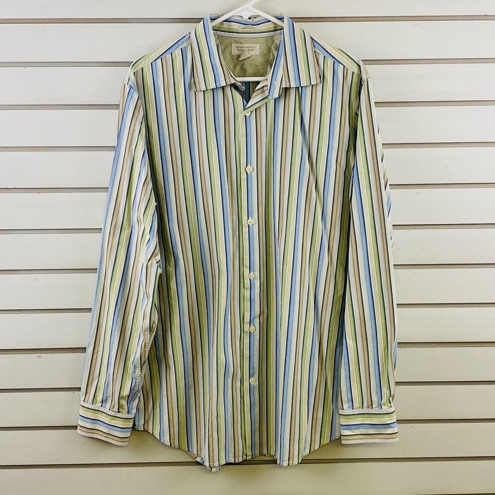 Mens L Banana Republic Classic Fit Shirt Multicolor Stripe Long Sleeve